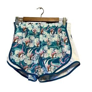 Novelty‎ Cartoon Character Floral Teal White Shorts Casual Summer Active